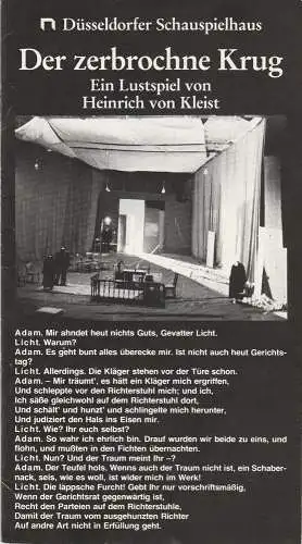 Düsseldorfer Schauspielhaus, Neue Schauspiel GmbH, Günther Beelitz, Harald Clemen, Gerd Jäger: Programmheft Der zerbrochne Krug Premiere 28. Oktober 1979 Spielzeit 1979 / 80 Heft 6. 