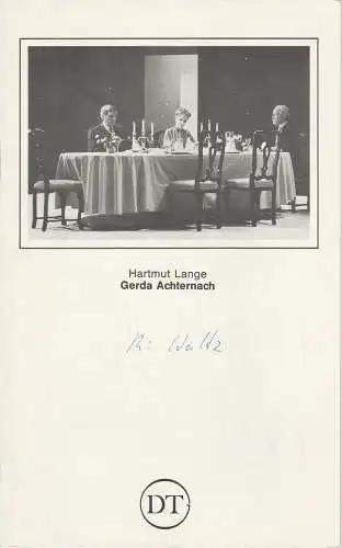 Deutsches Theater in Göttingen, Günther Fleckenstein, Norbert Baensch, kaspar Seiffert ( Fotos ): Programmheft Uraufführung GERDA ACHTERNACH von Hartmut Lange Göttingen 1982. 