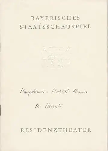 Bayerisches Staatsschauspiel, Helmut Henrichs, Eckart Stein: Programmheft Neuinszenierung MICHAEL KRAMER von Gerhart Hauptmann. Premiere 8. März 1961 Residenztheater. 