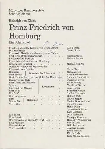 Münchner Kammerspiele, Dieter Dorn, Hans-Joachim Ruckhäberle, Rolf Schröder, Hermann Malzer: Programmheft Kleist Prinz Friedrich von Homburg Münchner Kammerspiele 1995 Nr. 1. 