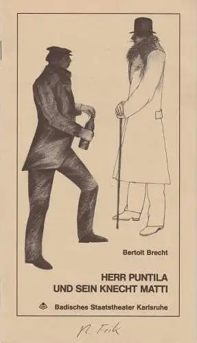 Badisches Staatstheater Karlsruhe, Günter Könemann, Michael Winrich Schlicht: Programmheft Herr Puntila und sein Knecht Matti Premiere 11. Februar 1981 Spielzeit 1980 / 81 Heft 5. 