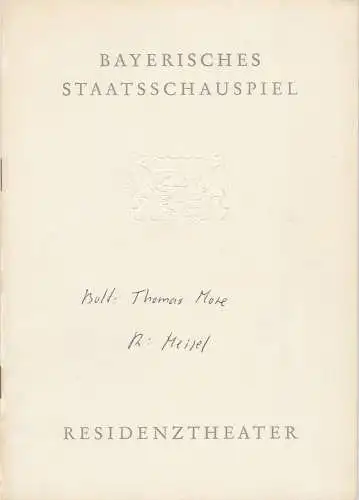 Bayerisches Staatsschauspiel, Helmut Henrichs, Eckart Stein: Programmheft THOMAS MORE. Schauspiel von Robert Bolt. Premiere 30. Dezember 1960 Residenztheater. 
