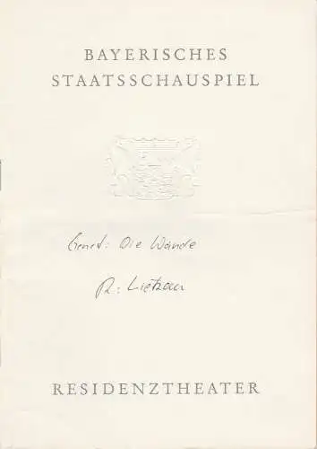 Bayerisches Staatsschauspiel, Helmut Henrichs, Ernst Wendt: Programmheft DIE WÄNDE von Jean Genet. Premiere 9. Februar 1968 Residenztheater. 