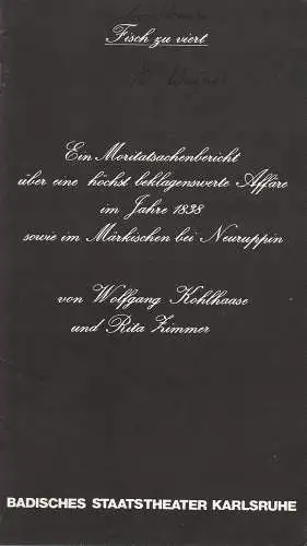 Badisches Staatstheater Karlsruhe, Günter Könemann, Willi Händler: Programmheft Erstaufführung FISCH ZU VIERT 24. Mai 1980 Spielzeit 1979 / 80 Heft Nr. 9. 