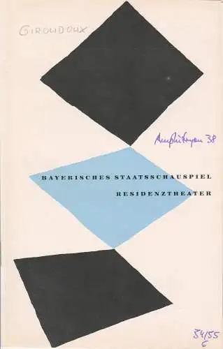 Bayerisches Staatsschauspiel, Kurt Horwitz, Hans Pavel, Walter Haug: Programmheft AMPHITRYON 38. Komödie von Jean Giraudoux Residenztheater 1955. 