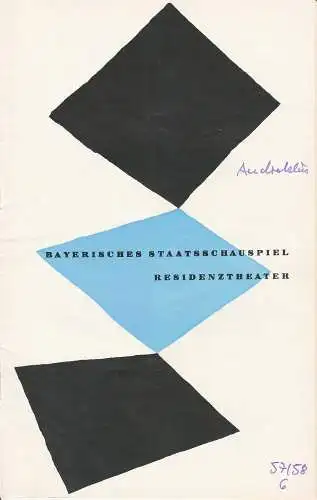Bayerisches Staatsschauspiel, Kurt Horwitz, Walter Haug: Programmheft Androklus und der Löwe von Bernard Shaw Residenztheater 1958. 