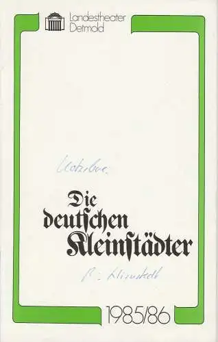 Landestheater Detmold, Gerd Nienstedt, Bruno Scharnberg: Programmheft Kotzebue Die deutschen Kleinstädter Landestheater Detmold 1986. 