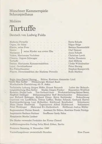 Münchner Kammerspiele  Schauspielhaus, Dieter Dorn, Michael Raab, Hermann Malzer, Undine Damköhler: Programmheft Tartuffe von Moliere. Premiere am 9. Dezember 1995 Schauspielhaus Spielzeit 1995 / 96 Heft 2. 