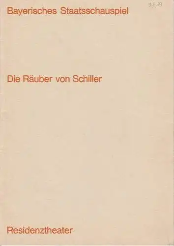 Bayerisches Staatsschauspiel, Helmut Henrichs, Ernst Wendt, Rudolf Betz ( Fotos ): Programmheft DIE RÄUBER von Schiller. Premiere 7. Dezember 1968 Residenztheater. 