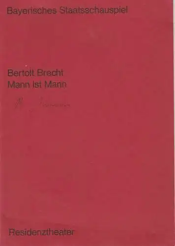 Bayerisches Staatsschauspiel, Residenztheater, Helmut Henrichs, Ernst Wendt: Programmheft MANN IST MANN. Lustspiel von Bertolt Brecht. Premiere 12. März 1969 Residenztheater. 