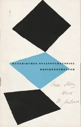 Bayerisches Staatsschauspiel, Residenztheater, Walter Haug: Programmheft Erstaufführung König Hirsch Residenztheater 1959. 