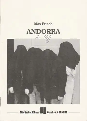 Städtische Bühnen Osnabrück, Norbert Kleine Borgmann, Michael Dischinger: Programmheft Max Frisch: ANDORRA Städtische Bühnen Osnabrück 1990. 