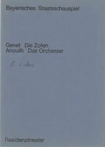 Bayerisches Staatsschauspiel, Helmut Henrichs, Ernst Wendt, Rudolf Betz ( Fotos ): Programmheft Das Orchester / Die Zofen. Residenztheater 1969. 