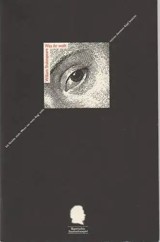 Bayerisches Staatsschauspiel, Eberhard Witt, Gottfried Greiffenhagen, Erika Fernschild ( Fotos ): Programmheft William Shakespeare Was ihr wollt Residenztheater 1995. 