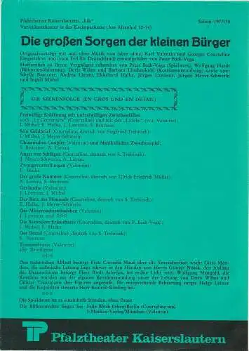 Pfalztheater Kaiserslautern, Wolfgang Blum, Peter Back-Vega: Programmheft Karl Valentin: Die großen Sorgen der kleinen Bürger. Spielzeit 1977 / 78 Heft 4. 