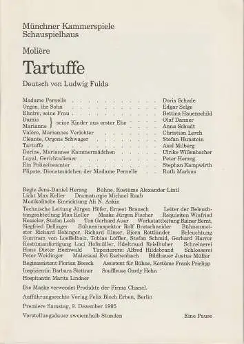 Münchner Kammerspiele, Dieter Dorn, Michael Raab, Hermann Malzer, Undine Damköhler, Michael Huthmann: Programmheft Tartuffe von Moliere. Premiere am 9. Dezember 1995 Schauspielhaus Spielzeit 1995 / 96 Heft 2. 