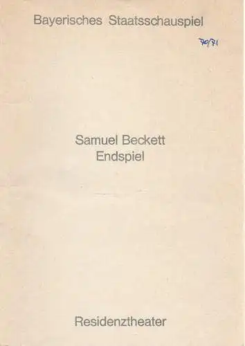 Bayerisches Staatsschauspiel, Helmut Henrichs, Urs Jenny: Programmheft ENDSPIEL von Samuel Beckett Bayerisches Staatsschauspiel 1971. 