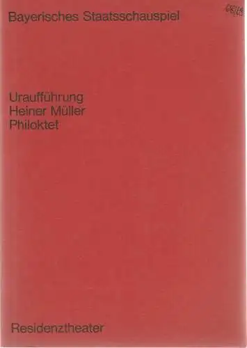 Bayerisches Staatsschauspiel, Helmut Henrichs, Ernst Wendt, Joachim Johannsen, Wolfgang Bauernfeind: Programmheft Uraufführung PHILOKTET von Heiner Müller 13. Juli 1968 Residenztheater. 