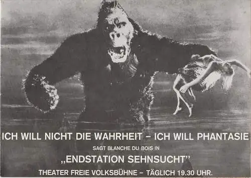 Theater Freie Volksbühne, Kurt Hübner: Programmheft ENDSTATION SEHNSUCHT von Tennessee Williams Freie Volksbühne 1974. 