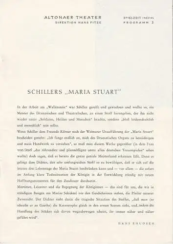 Altonaer Theater, Hans Fitze, Artur E. Dreyer: Programmheft MARIA STUART. Trauerspiel von Friedrich Schiller Spielzeit 1963 / 64 Programm 2. 
