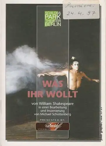Schloßpark-Theater Berlin, Heribert Sasse, Michael Schindlbeck: Programmheft William Shakespeare WAS IHR WOLLT Schloßpark-Theater Berlin 1997. 
