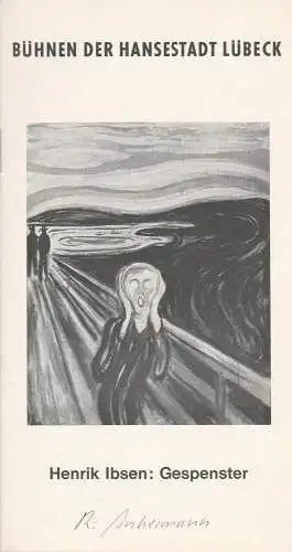 Bühnen der Hansestadt Lübeck, Walter Heidrich, Eberhart Uebe, Michael Kluth: Programmheft GESPENSTER von Henrik Ibsen Bühnen Lübeck 1967. 
