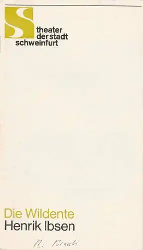 Theater der Stadt Schweinfurt, Günther Fuhrmann: Programmheft Die Wildente. Schauspiel von Henrik Ibsen. 14. Januar 1986 Spielzeit 1985 / 86 Heft 12. 