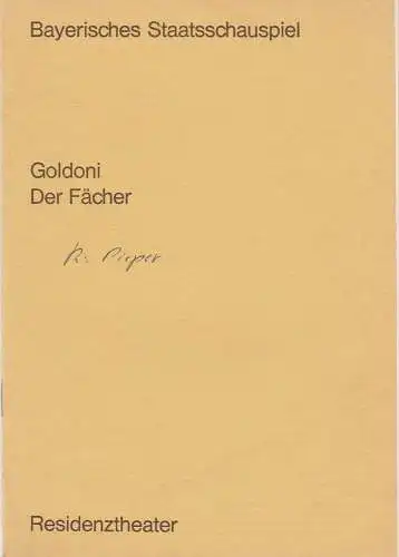 Bayerisches Staatsschauspiel, Residenztheater, Helmut Henrichs, Urs Jenny, Florian Mercker: Programmheft DER FÄCHER. Komödie von Carlo Goldoni Premiere 11. Mai 1970. 