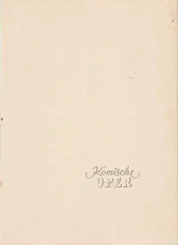 Komische Oper Berlin: Programmheft Carl Maria von Weber: DER FREISCHÜTZ Komische Oper Berlin 1953. 