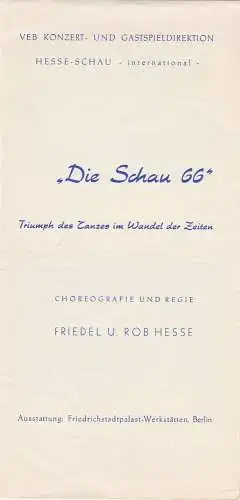 VEB Konzert- und Gastspieldirektion Hesse Schau international: Programmheft Die Schau 66. Triumph des Tanzes im Wandel der Zeiten Hesse Schau. 