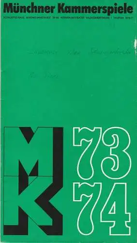 Münchner Kammerspiele, Hans-Reinhard Müller, Wolfgang Zimmermann, Michael Hatry: Programmheft D. H. Lawrence: DIE SCHWIEGERTOCHTER Premiere 1. Juni 1974 Schauspielhaus Spielzeit 1973 / 74 Heft 8. 