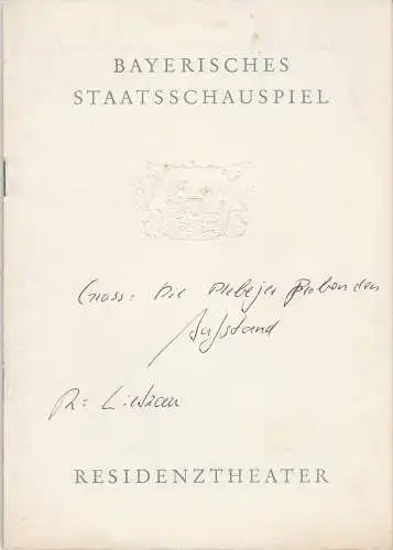 Bayerisches Staatsschauspiel, Helmut Henrichs, Dieter hackmann: Programmheft Günter Grass: Die Plebejer proben den Aufstand Residenztheater 1967. 