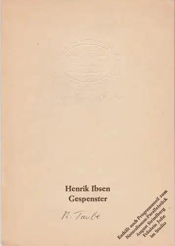 Stadttheater Gießen, Reinald Heissler-Remy, Jo Straeten: Programmheft Henrik Ibsen: GESPENSTER. Spielzeit 1981 / 82 Heft 11. 