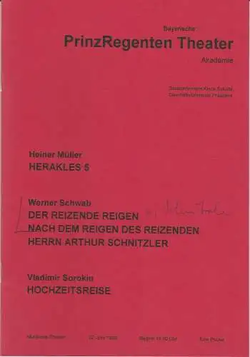 Bayerische PrinzRegenten Theater Akademie, Klaus Schulz, Martin Heindel, Nina Birkner, u.a: Programmheft Herakles 5 / Der reizende Reigen / Hochzeitsreise Theater Akademie. 