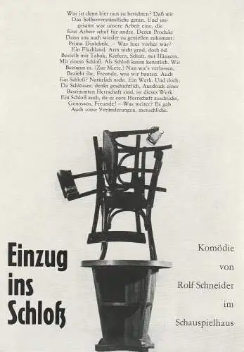 Leipziger Theater, Karl Kayser, Christoph Hamm, Hanne Röpke, Volker Wendt, Helga Wallmüller: Programmheft Rolf Schneider EINZUG INS SCHLOSS Leipziger Theater 1972. 