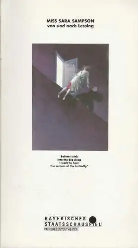 Bayerisches Staatsschauspiel, Günther Beelitz, Günther Erken, Tina Tripp, Wilfried Hösl ( Probenfotos ): Programmheft Lessing MISS SARA SAMPSON Prinzregententheater 1989. 