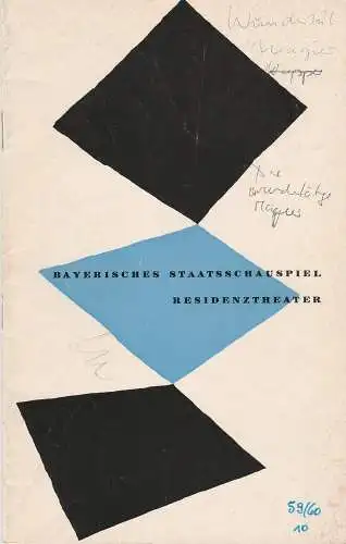 Bayerisches Staatsschauspiel Helmut Henrichs, Eckart Stein: Programmheft Don Pedro Calderon de la Barca DER WUNDERTÄTIGE MAGIER 1960. 