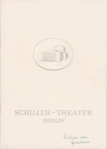 Schiller-Theater Berlin, Boleslaw Barlog, Albert Beßler: Programmheft Calderon del la Barca DER RICHTER VON ZALAMEA Spielzeit 1961 / 62 Heft 114. 