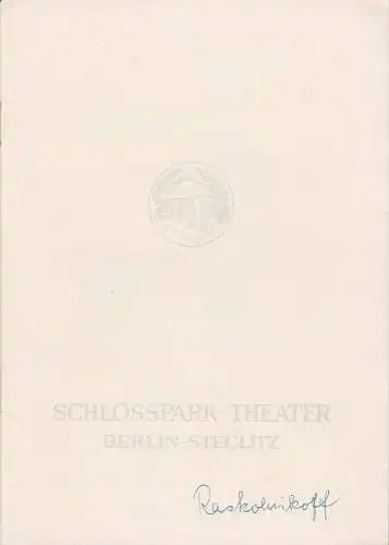 Schlosspark-Theater Berlin, Boleslaw Barlog, Albert Beßler: Programmheft Dostojewski, RASKOLNIKOFF Spielzeit 1960 / 61 Heft 90. 