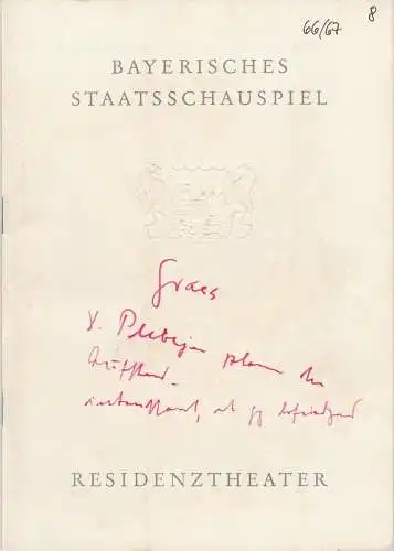 Bayerisches Staatsschauspiel, Helmut Henrichs, Dieter Hackemann: Programmheft Günter Grass DIE PLEBEJER PROBEN DEN AUFSTAND Premiere 25. April 1967 Residenztheater Spielzeit 1966 / 67. 