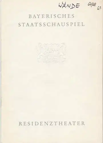 Bayerisches Staatsschauspiel, Helmut Henrichs, Ernst Wendt: Programmheft Jean Genet DIE WÄNDE Premiere 9. Februar 1968 Residenztheater Spielzeit 1967 / 68. 