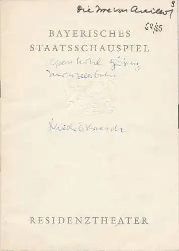 Bayerisches Staatsschauspiel, Helmut Henrichs, Gerhard Reuter: Programmheft Neuinszenierung Jean Giraudoux DIE IRRE VON CHAILLOT Premiere 3. Juni 1965 Residenztheater Spielzeit 1964 / 65. 