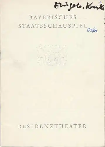 Bayerisches Staatsschauspiel, Helmut Henrichs, Gerhard Reuter, Iri Seiser: Programmheft Neuinszenierung Moliere DER EINGEBILDETE KRANKE Premiere 9. Oktober 1963 Residenztheater Spielzeit 1963 / 64. 
