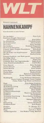 Westfälisches Landestheater WLT Castrop-Rauxel, Frieder Weber, Ernst Franz: Programmheft Heinrich Lautensack HAHNENKAMPF Premiere 28. Oktober 1977. 
