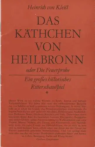 Staatstheater Dresden, Fred Larondelle, Wolfgang Hauswald, Ekkehard Walter: Programmheft Heinrich von Kleist DAS KÄTHCHEN VON HEILBRONN Premiere 15. Dezember 1977. 