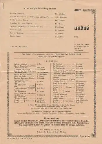 Theater am Schiffbauerdamm, Fritz Wisten: Theaterzettel Johann Nestroy DER BÖSE GEIST LUMPACIVAGABUNDUS 1949. 