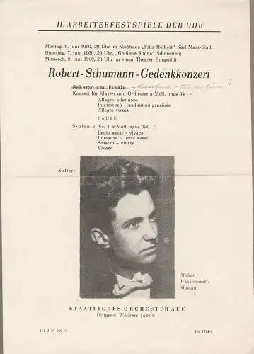 II. Arbeiterfestspiele der DDR: Theaterzettel ROBERT-SCHUMANN-GEDENKKONZERT 6. Juni 1960 Klubhaus Fritz Heckert Karl-Marx-Stadt. 