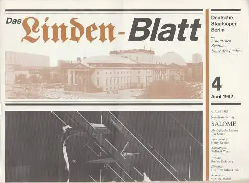 Deutsche Staatsoper Berlin: DAS LINDEN-BLATT 4 April 1992. 