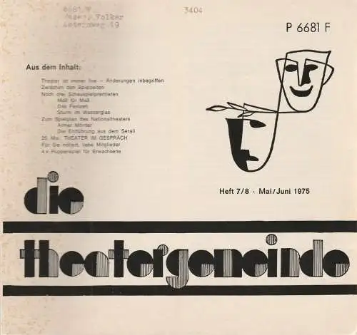 Theatergemeinde für das Nationaltheater Mannheim: Blätter der Theatergemeinde für das Nationaltheater Mannheim Heft 7 / 8 1975. 