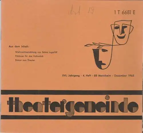 Theatergemeinde für das Nationaltheater Mannheim: Blätter der Theatergemeinde für das Nationaltheater Mannheim Heft 5 1965. 